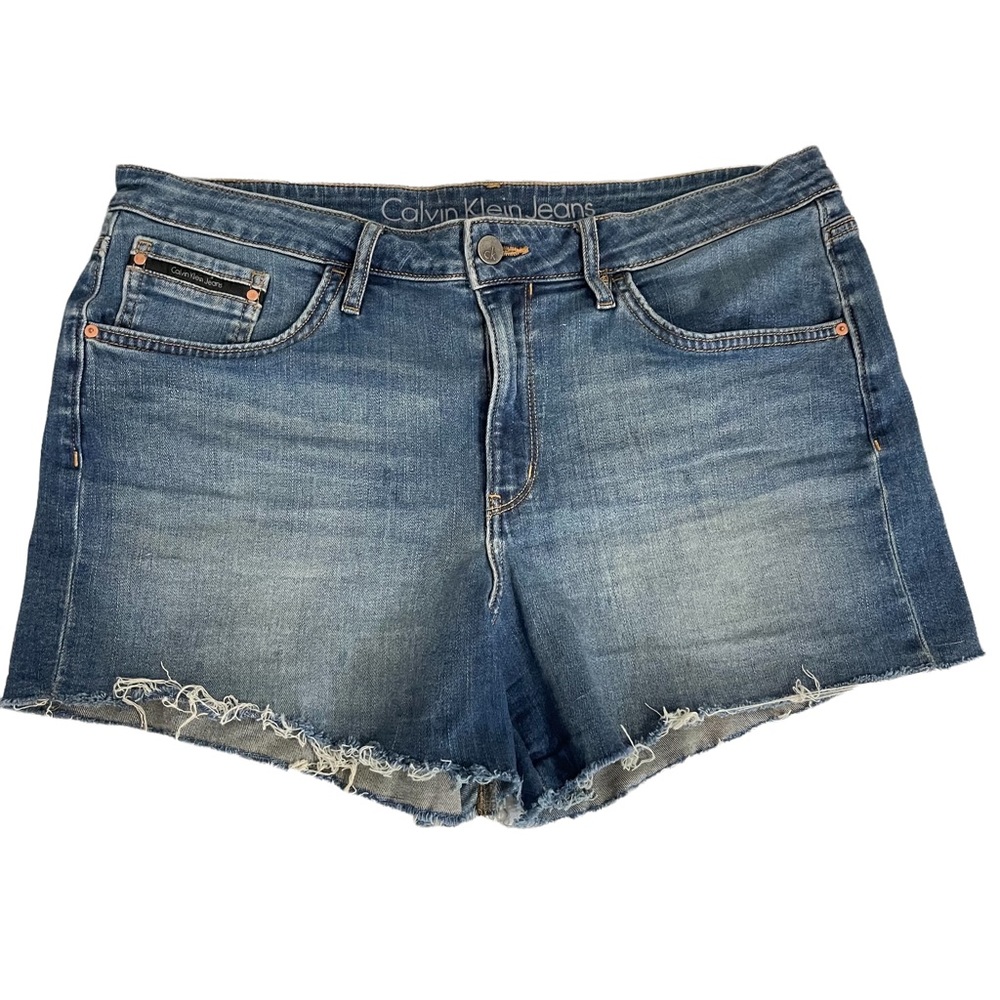 Calvin Klein Shorts Womens High Rise Raw Hem Denim Jean Blue Size 32